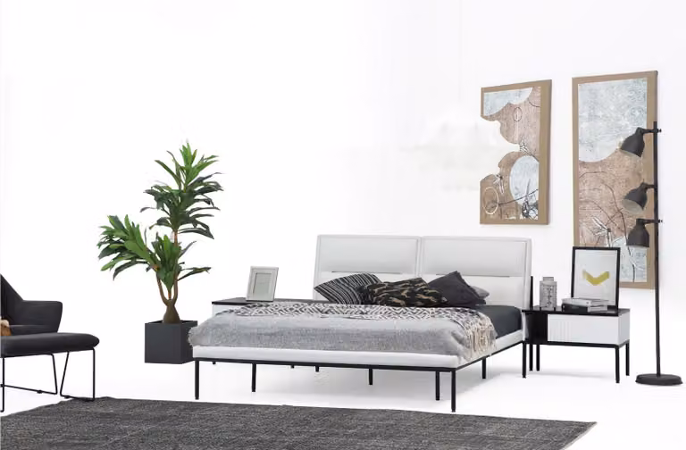 Garnitur Schlafzimmer Doppelbett Bett Nachttische Weiß Set 3tlg Modern