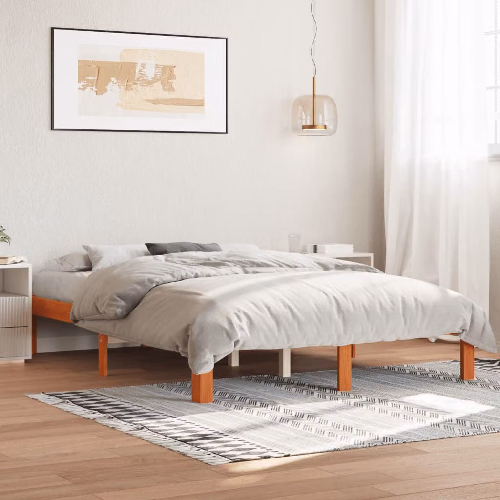 Letto in legno di pino rustico vidaXL Marrone Cera con doghe fisse L: 138,5 cm, P: 193,5 cm