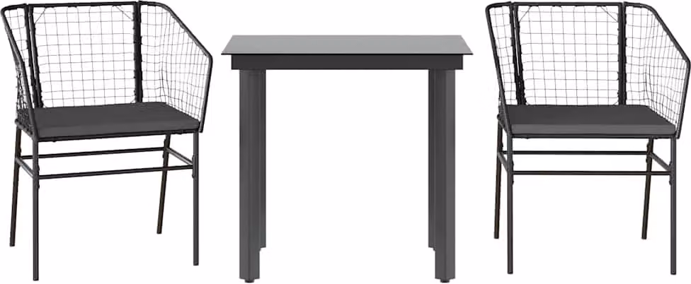 Set da Pranzo da Giardino 3 pz con Cuscini Polyrattan Vetro