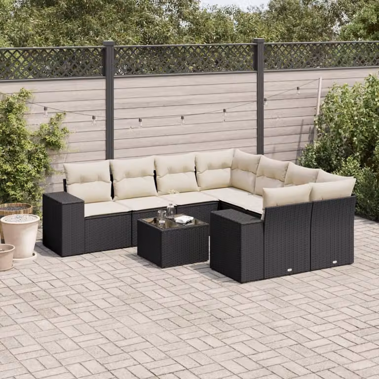 Maison Exclusive - Set Divani da Giardino 9 pz con Cuscini Nero in Polyrattan