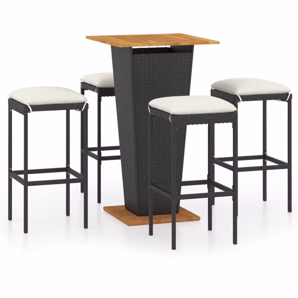 set bar da giardino 5 pezzi con cuscini in poly rattan nero