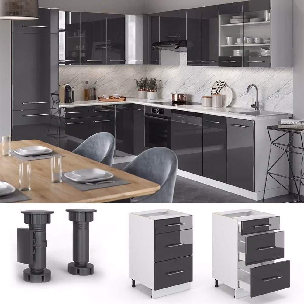 Mobiletto base per cucina Vicco Fame-Line Antracite lucido e Bianco L: 50 cm – 2