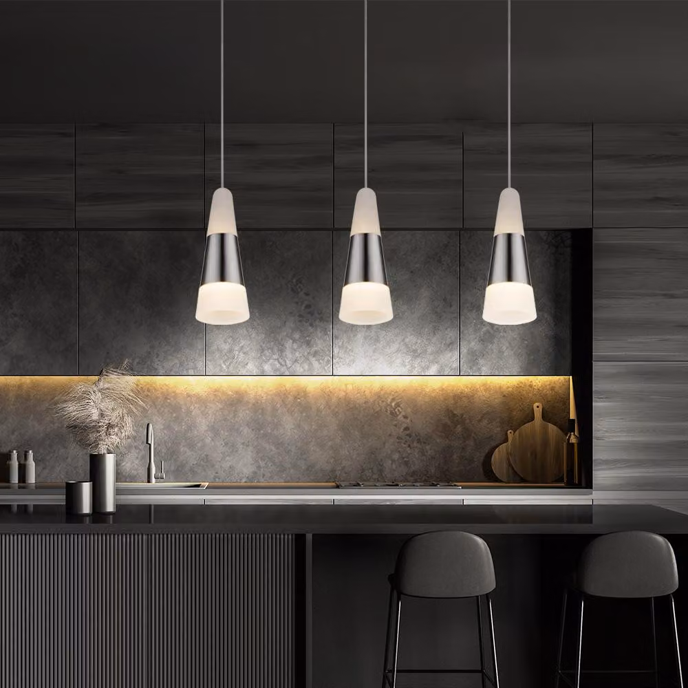 Lampada a sospensione a LED, finitura nichel opaco, vetro satinato, diametro 12 cm