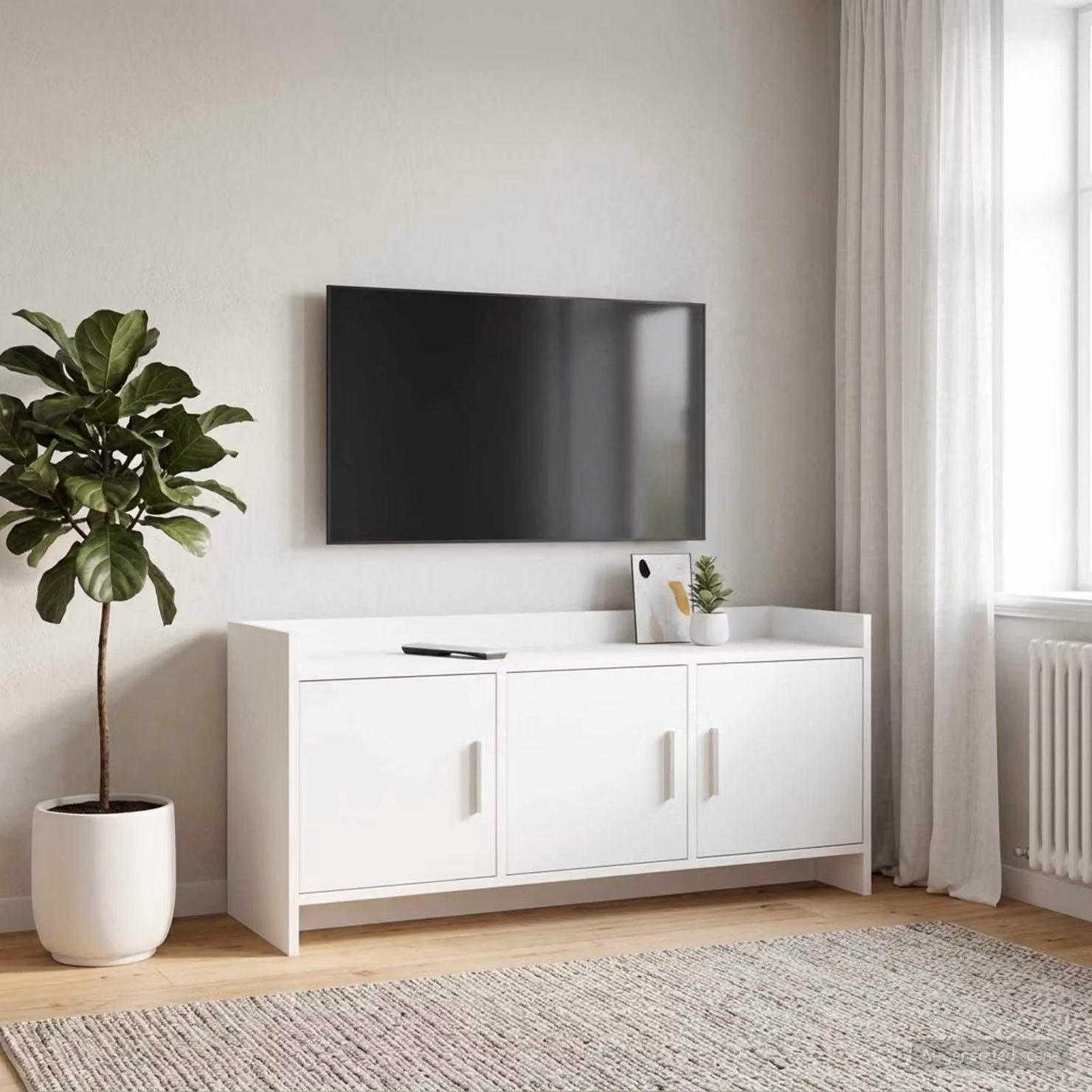 Mobile TV vidaXL moderno in bianco e legno, L/P/H: 102 x 33 x 47 cm