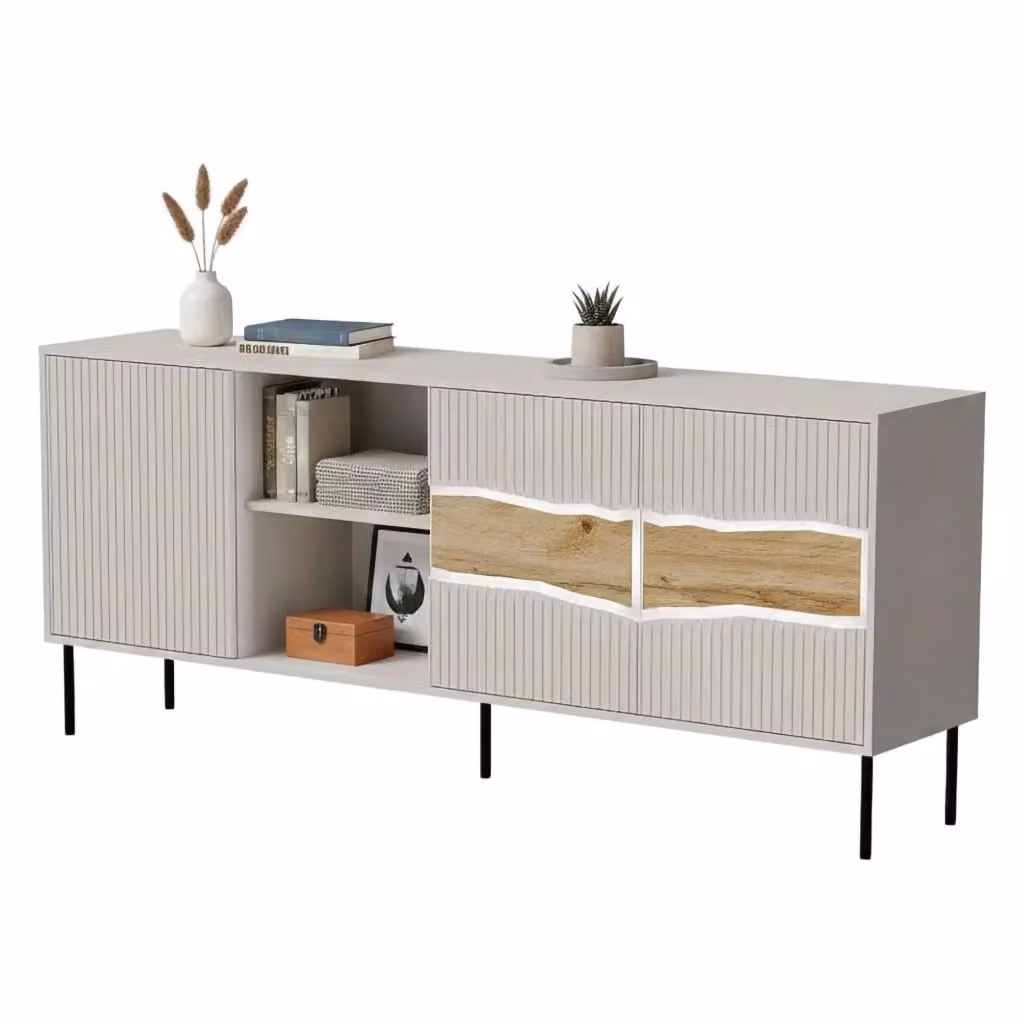 Madia Mestrino DMORA, Credenza moderna con un ripiano, L: 190 cm, P: 40 cm, H: 80 cm, Beige e Rovere – 2