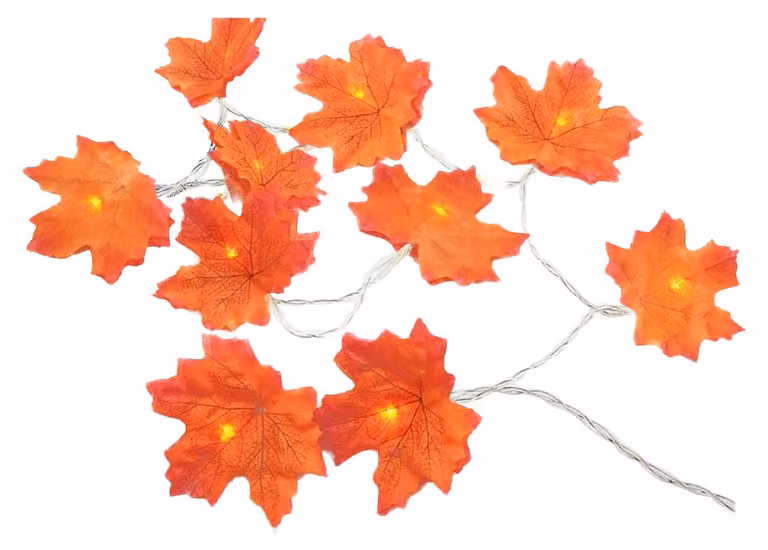 Catena luminosa a forma di foglie d'acero, lunghezza 6 metri, 40 LED, alimentazione a batteria, grado di protezione IP65, ideale per Halloween