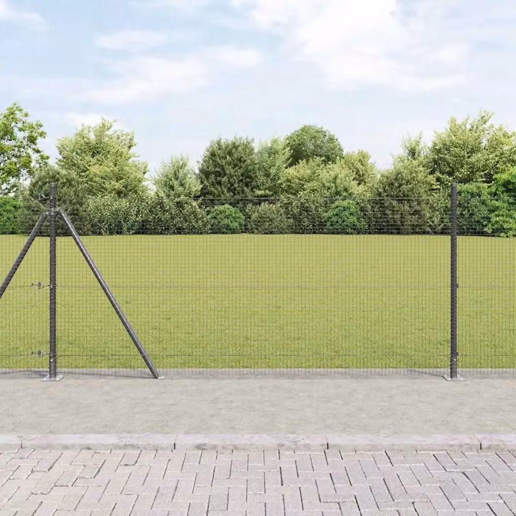 Recinzione Metallica Saldata vidaXL in Acciaio e PVC Grigio con Base in Cemento, L: 10 m, H: 0,8 m