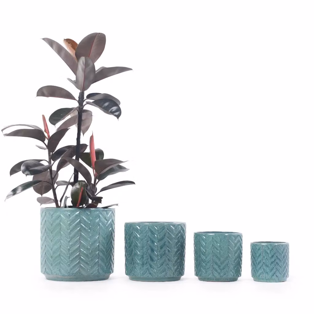 Set di 4 vasi da pianta Minimal in ceramica colore blu acqua per balcone e giardino, H: 38 cm, 36 cm, 31.5 cm, 24.5 cm, 20 cm – 2