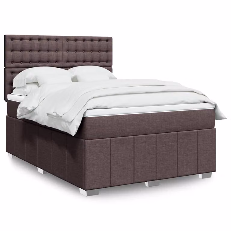 vidaXL Letto Ibrido con Materasso e Giroletto a Molle in Tessuto Marrone e Bianco L/P: 140 x 200 cm