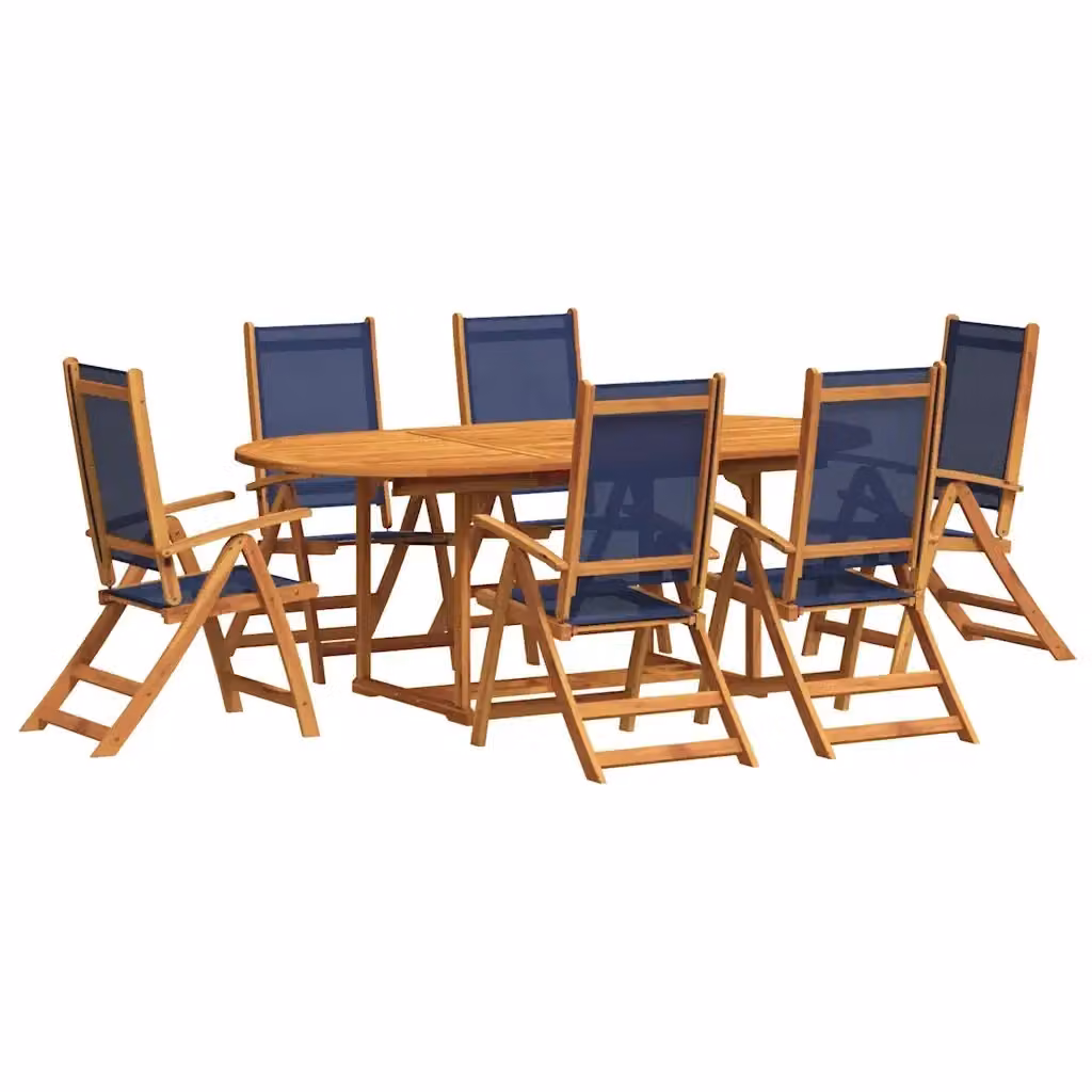 vidaXL Set Pranzo da Giardino 7pz in Legno di Acacia e Textilene, Colore Marrone e Blu – 2