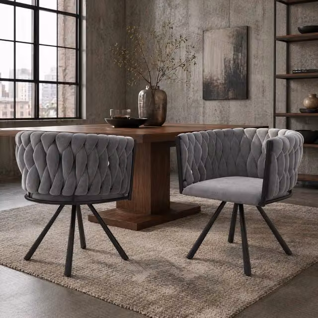 Set da 2 sedie girevoli REDOM in velluto grigio con struttura in metallo per la tua sala da pranzo