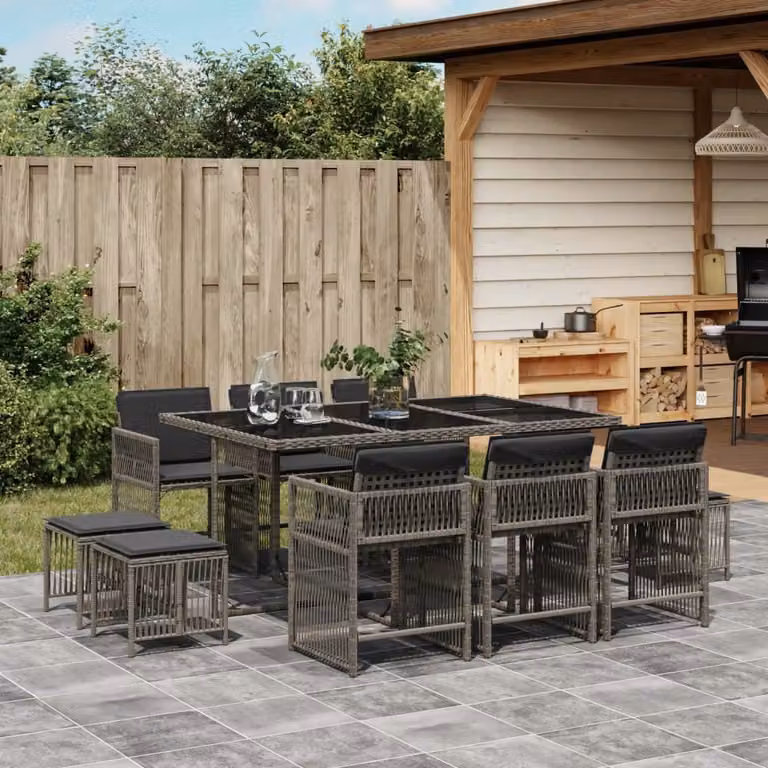 Maison Exclusive - Set da Pranzo da Giardino 11pz con Cuscini in Polyrattan Grigio