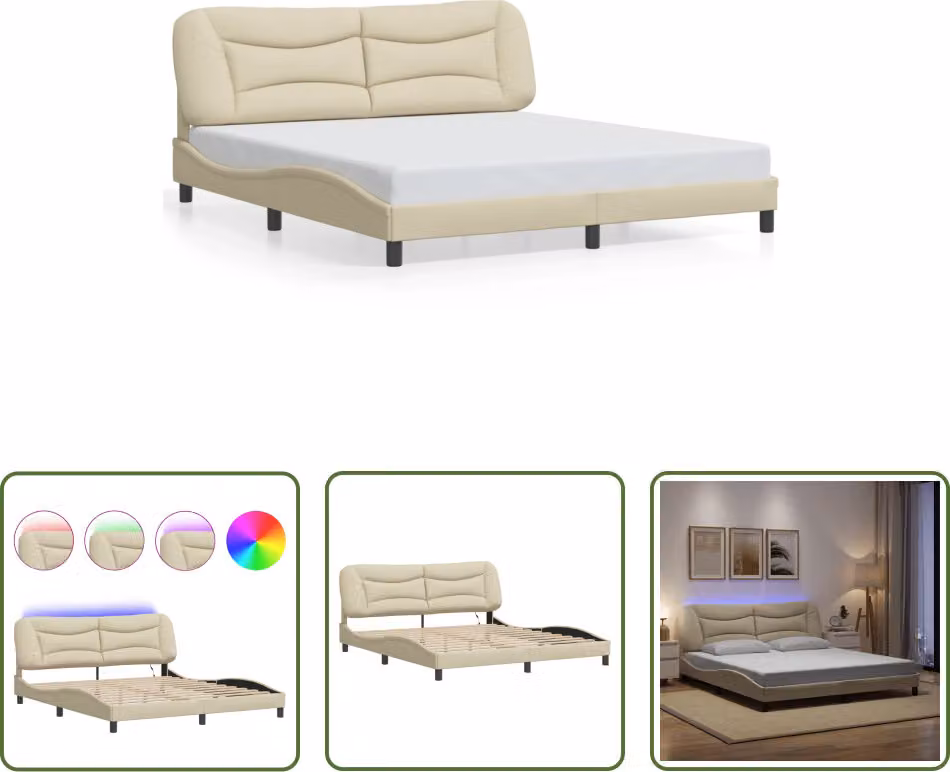 The Living Store Giroletto con LED crema 180x200 cm in tessuto