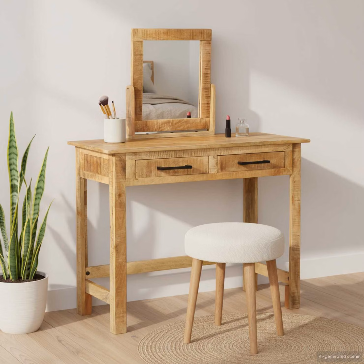 vidaXL Tavolo da trucco moderno in legno di mango e metallo, Marrone e Nero, L 100 x P 40 x H 120 cm
