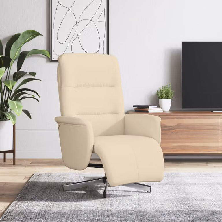 vidaXL Poltrona Reclinabile con Poggiapiedi Beige in Tessuto e Finta Pelle con Base Girevole 360 Gradi e Braccioli