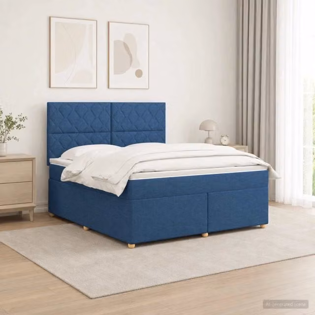 Letto box spring ibrido vidaXL con materasso a molle insacchettate e base contenitore, colore blu e bianco, L/P: 180 x 200 cm – 1