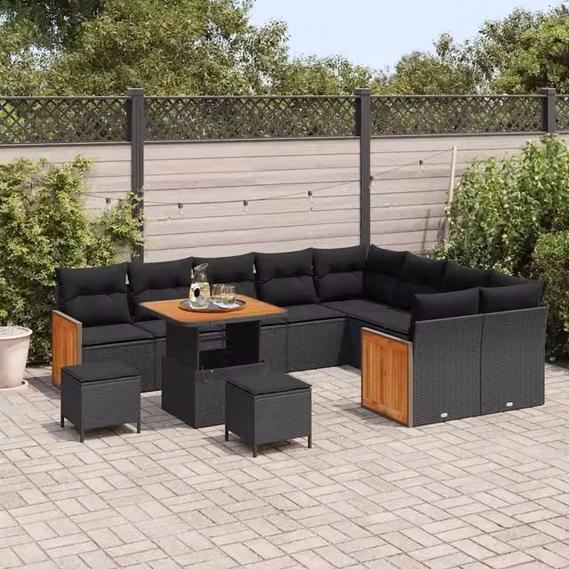 vidaXL Set Divano da Giardino a L con Cuscini e Tavolino Nero