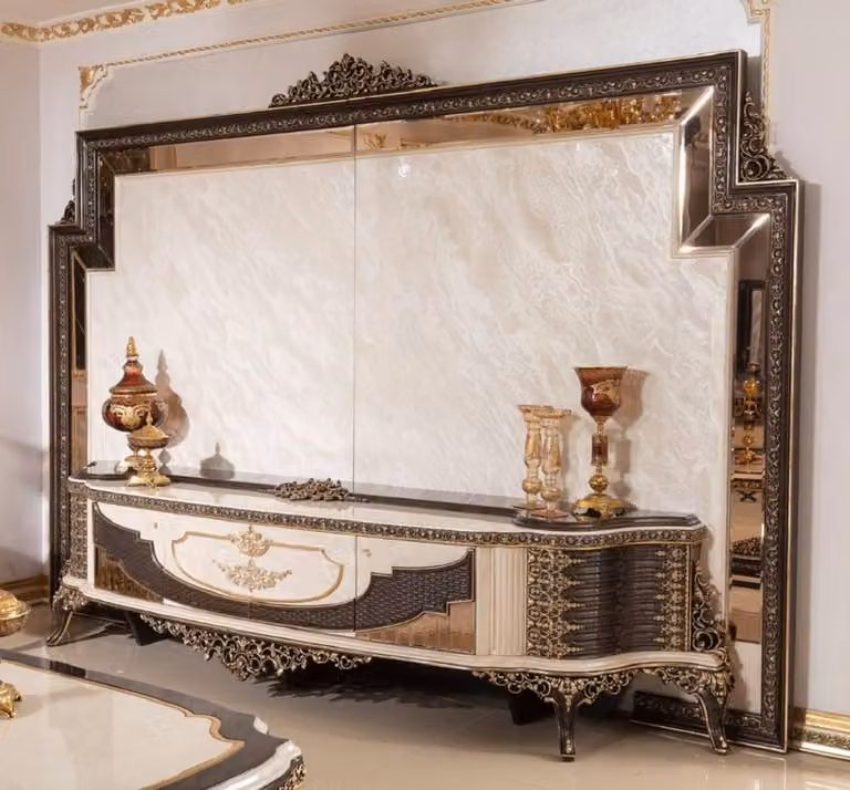 Casa Padrino mobile TV barocco crema / marrone scuro / oro