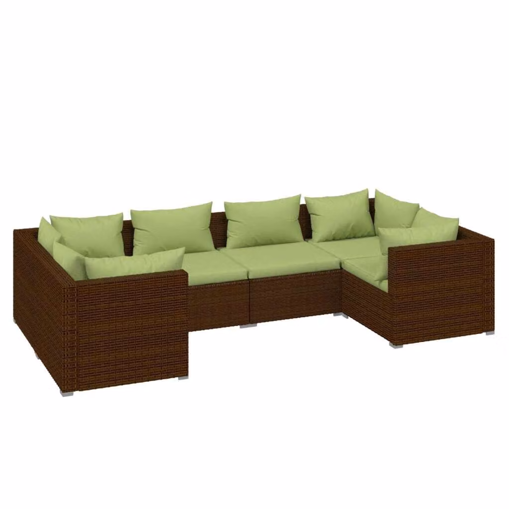 Set Divani da Giardino 6 pz con Cuscini in Polyrattan Marrone