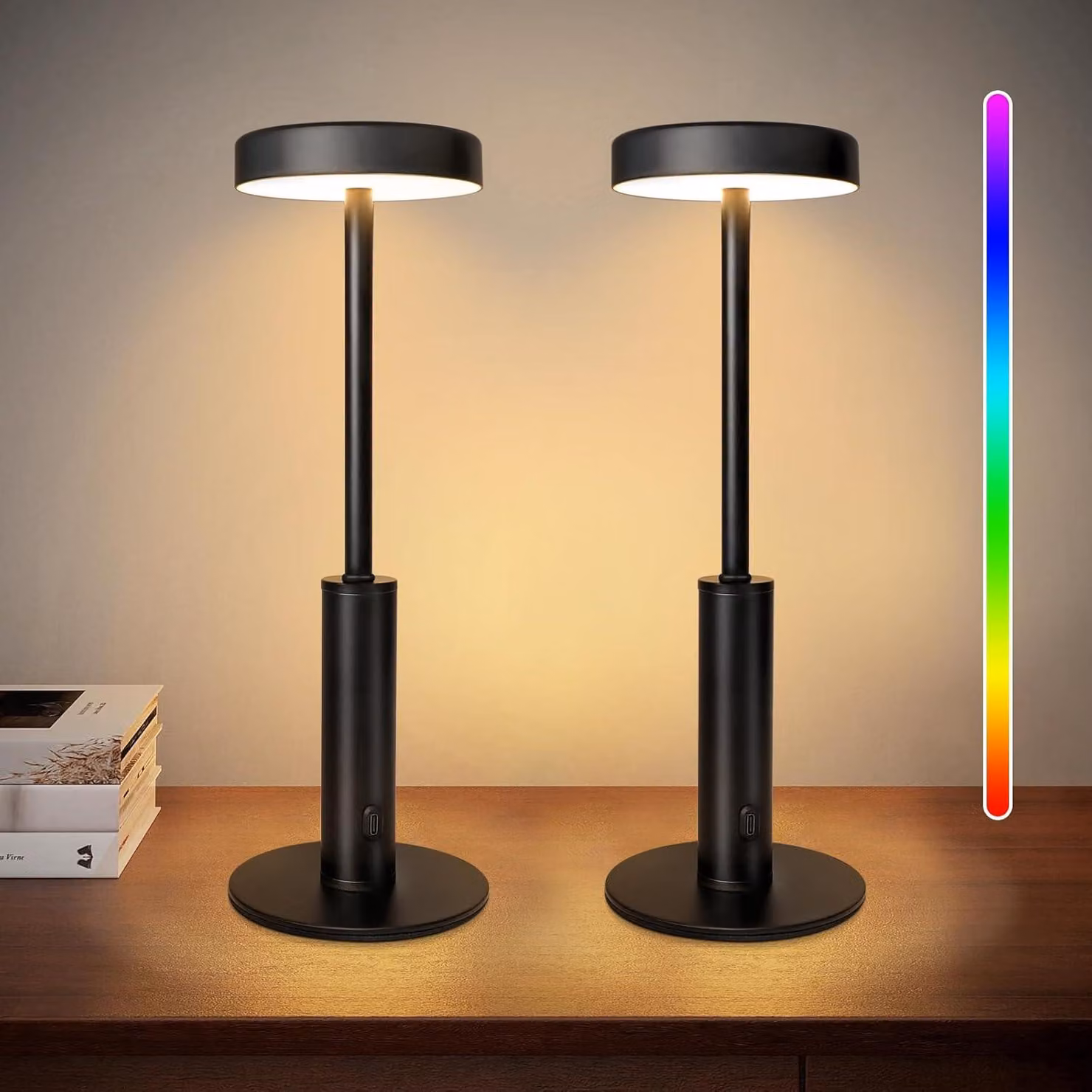 Lampada da tavolo LED senza fili, luce notturna RGB, set da 2 pezzi, con controllo touch