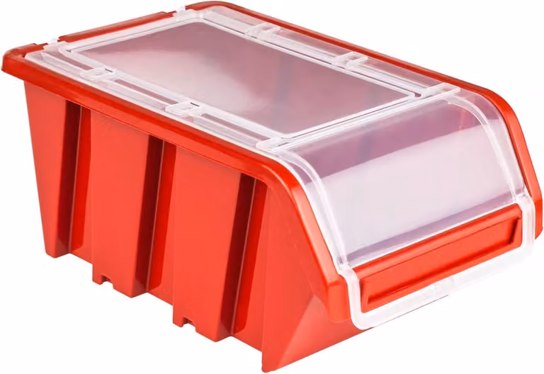 Contenitori di stoccaggio con coperchio, 10 pezzi, dimensioni 160 x 235 x 120 mm, colore rosso, in plastica, per l'officina