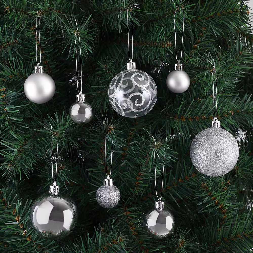 Set da 120 palline di Natale Casaria argento con decorazioni astratte e geometriche in plastica – 2