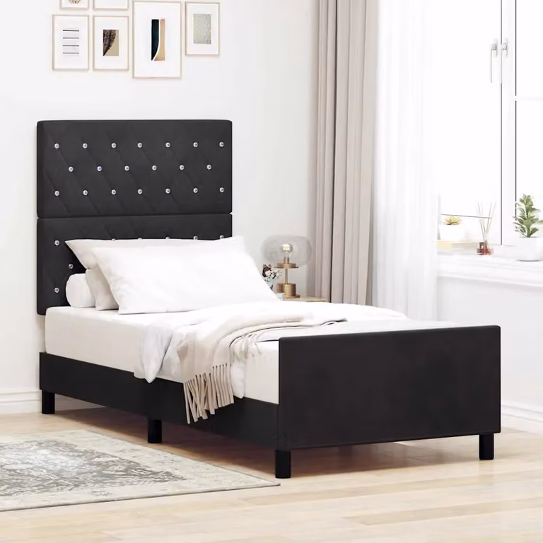 Letto a molle con testiera vidaXL in velluto nero L/P/H: 200 x 100 x 140 cm