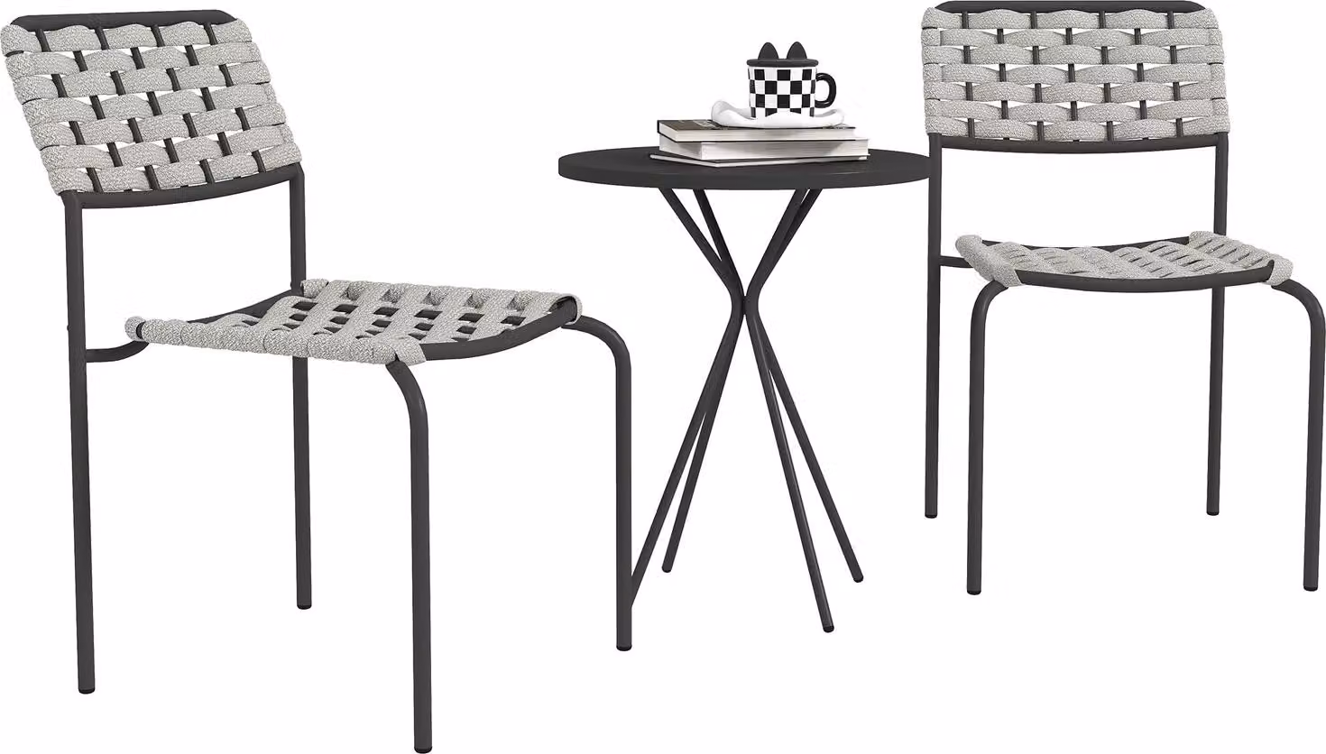 Set di mobili da giardino in polyrattan, mobili da balcone lounge da esterno per 2 persone, dinette da 3 pezzi con 2 sedie impilabili, tavolo, lounge da giardino resistente alle intemperie per giardino, balcone con terrazza, grigio