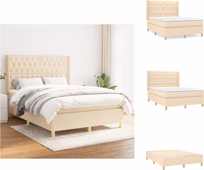 vidaXL Letto a molle con materasso crema 140x190 cm in tessuto - Letti e strutture letto