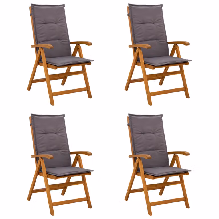 Set di 4 sedie da giardino reclinabili vidaXL in legno di acacia naturale con cuscini inclusi