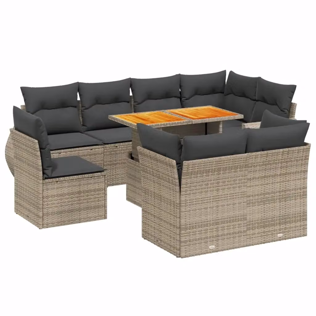 vidaXL Set Divano da Giardino a L 9 pz con Cuscini Grigio in Polyrattan e Acciaio – 2