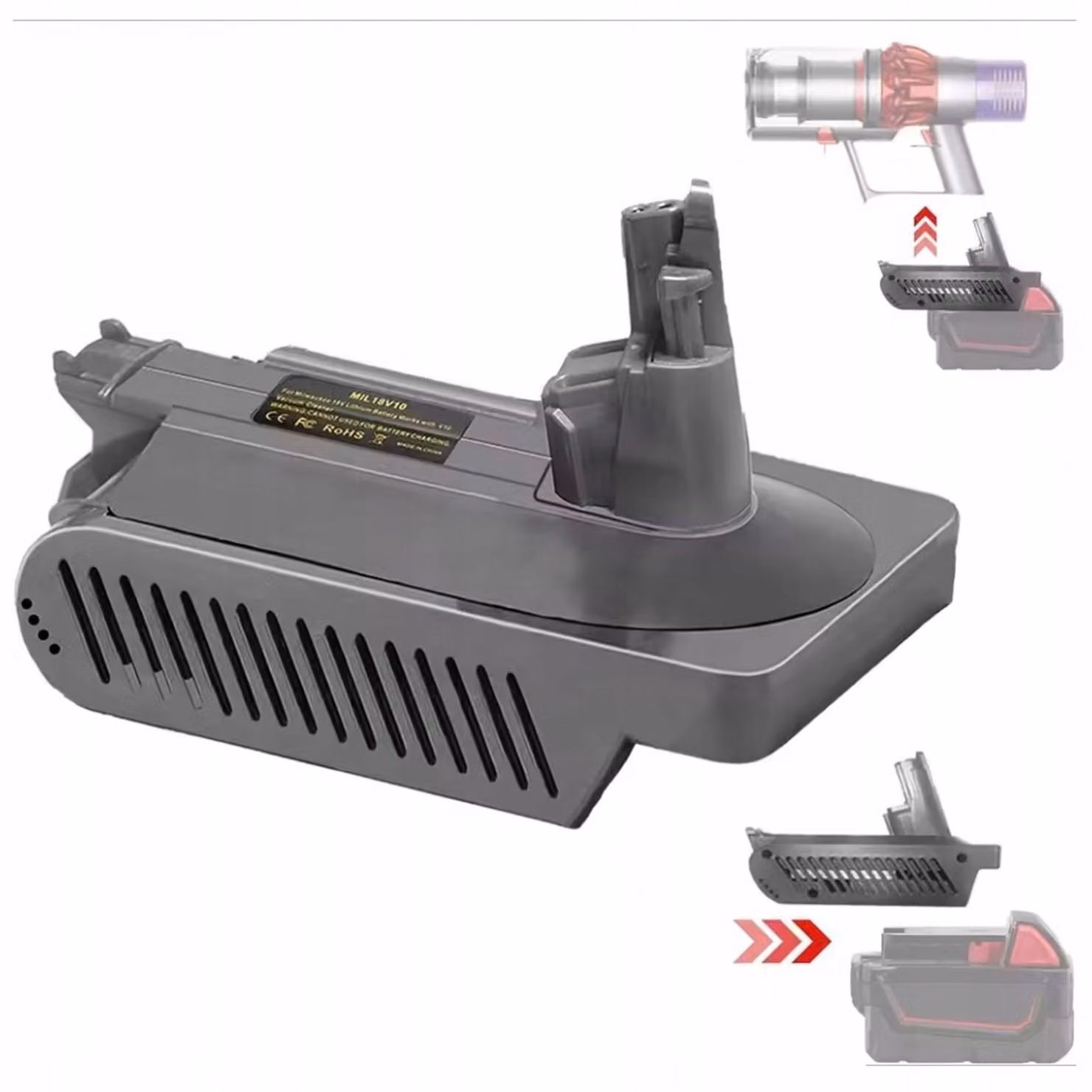 Rosfix Adattatore per Batteria – Compatibile con Milwaukee 18V Li-Ion Oltre 4Ah | Dyson V10 Cyclone, Animal, Absolute, Fluffy | Materiale ABS