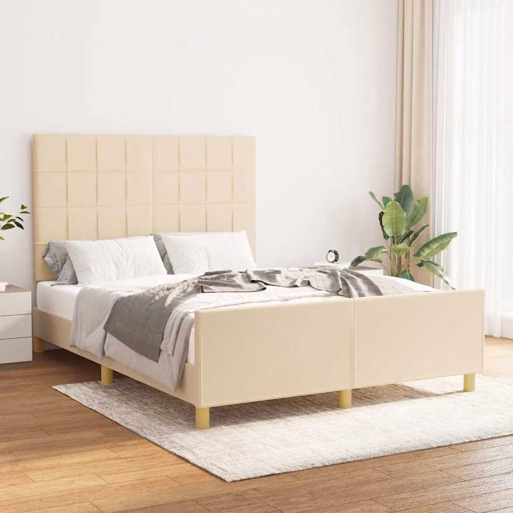 vidaXL Giroletto senza Materasso in Tessuto Beige con Struttura in Legno di Larice L/P/H: 140 x 190 x 146 cm