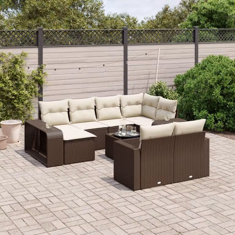 vidaXL Set Divani da Giardino 11 pz in Polyrattan Marrone e Bianco con Cuscini e Tavolino da Caffè