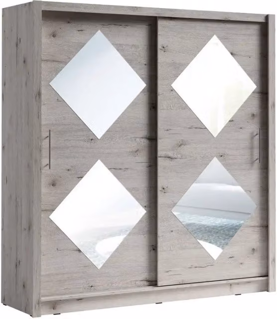 Armadio 2 porte scorrevoli 205 cm con 4 specchi quadrati - rovere Wellington - Collezione OZZULA