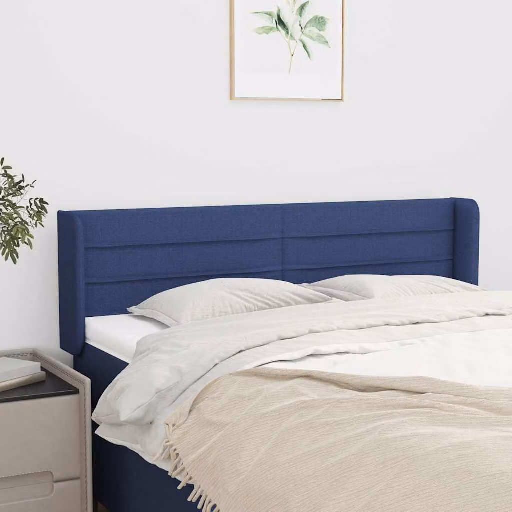 Testiera ad orecchio vidaXL in tessuto blu con struttura in legno L: 147 cm, P: 16 cm, H: 78-88 cm