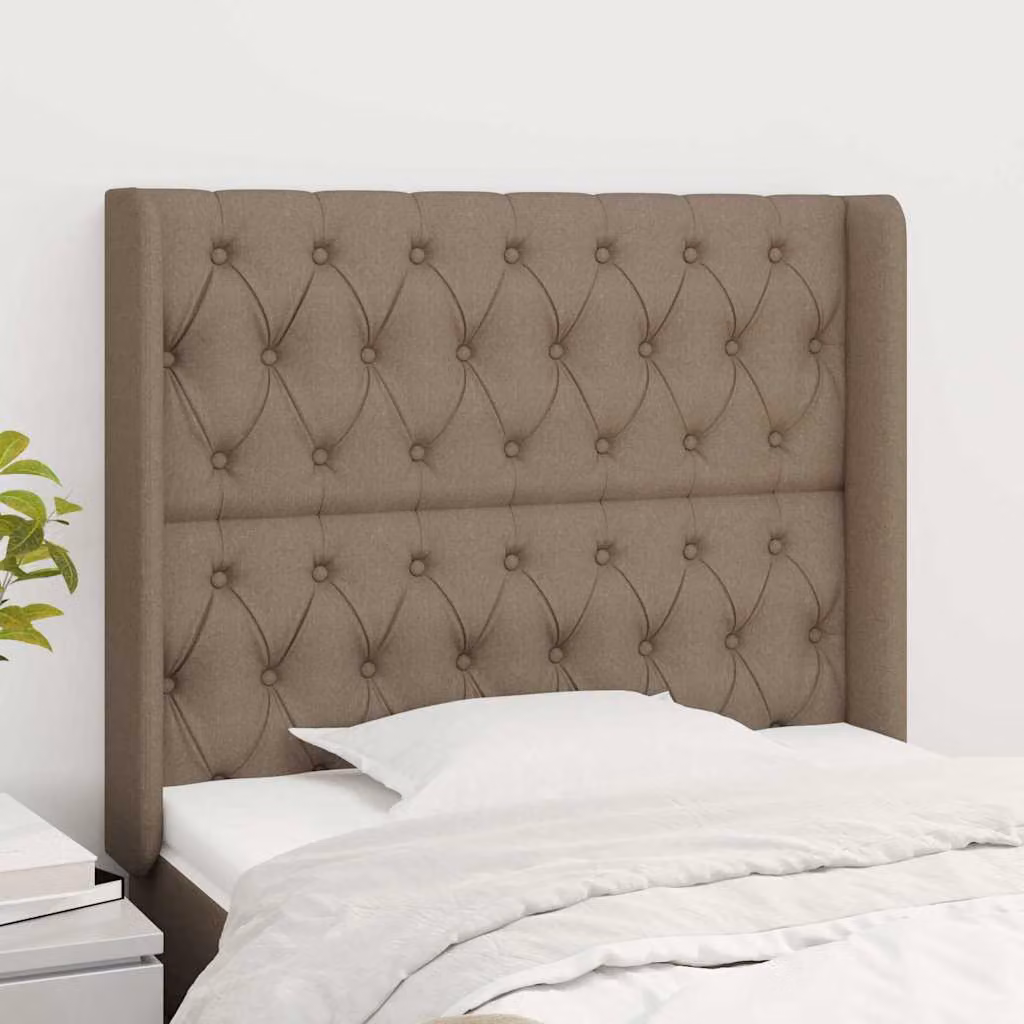 Testiera ad orecchio vidaXL in tessuto tortora con struttura in legno L: 103 cm, P: 16 cm, H: 118-128 cm