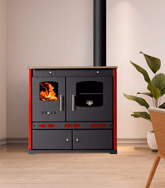 Stufa a legna P. Eco LUX Bordo - Stufa a legna con piastra in ghisa da 7,38 kW