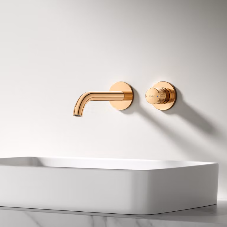 EMKE rubinetto da incasso a parete, girevole a 360°, rubinetto a 2 fori in ottone per bagno, montaggio a parete per lavabo, 288x210x70 mm, oro rosa