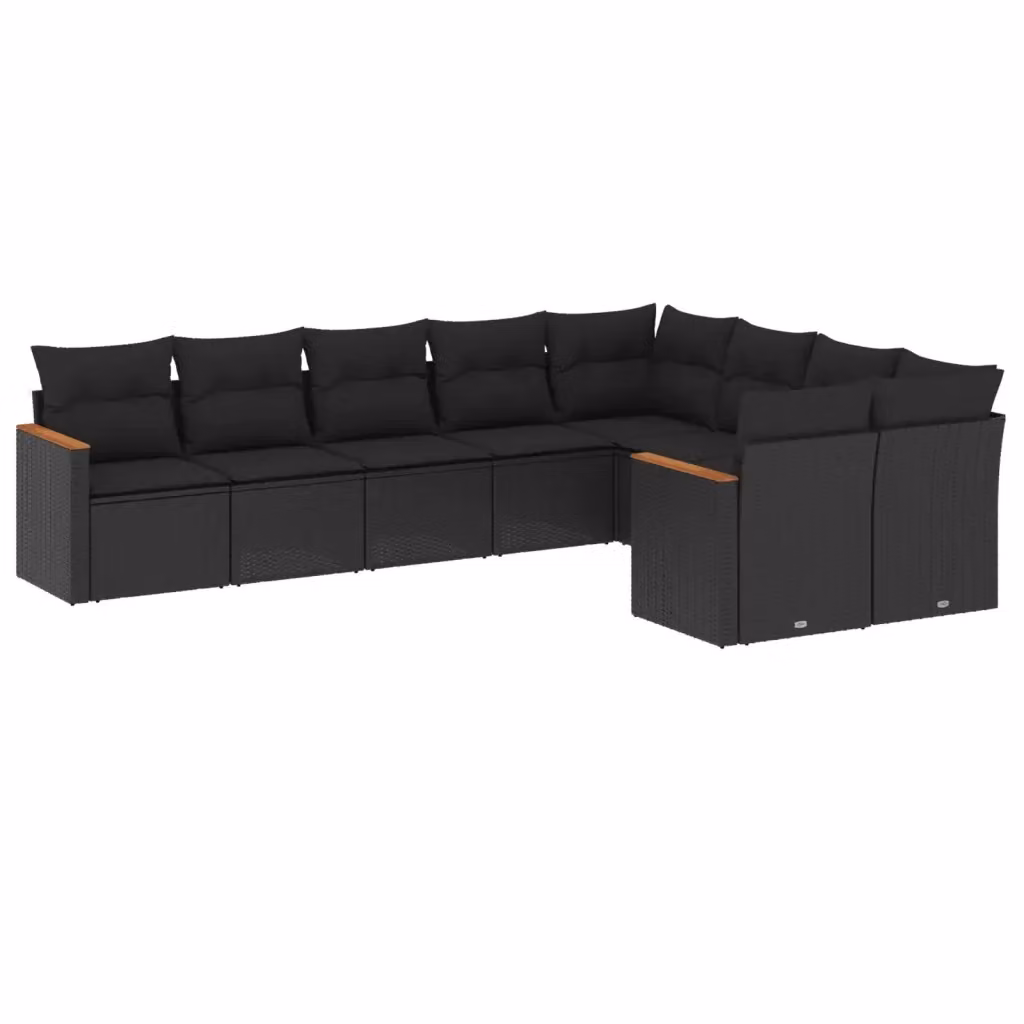 Set di divani da giardino a L vidaXL in polyrattan nero con 9 pezzi e cuscini inclusi – 2