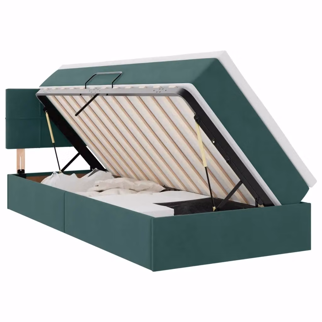 Letto con contenitore e illuminazione LED vidaXL in velluto verde, L/P/H: 90 x 200 x 204 cm – 2