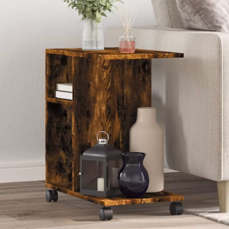 Tavolino con ruote vidaXL in legno multistrato color rovere fumo L/P/H: 50 x 30 x 55 cm