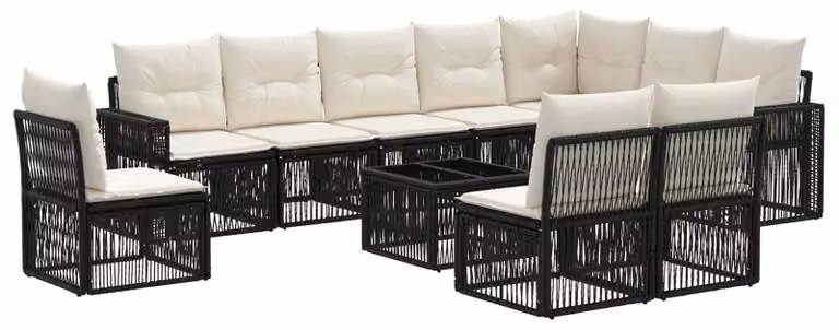 Set Divano da Giardino 11 pcs Nero e Bianco Crema polyrattan