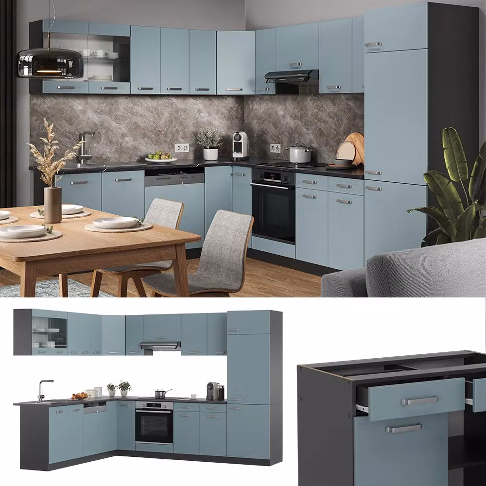 Cucina angolare moderna R-Line Vicco Grigio-blu/Antracite L: 287 cm, P: 60 cm, H: 206,8 cm – 2