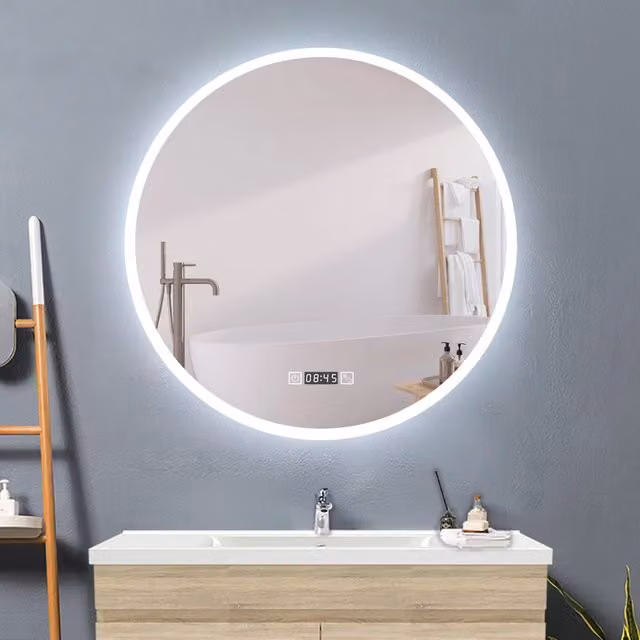Specchio da bagno rotondo AICA IT con LED, antiappannamento e touch switch, colore bianco, Diametro: 80 cm