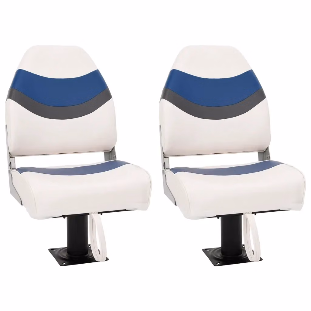 Set di 4 sedili da barca pieghevoli vidaXL con schienale alto in similpelle e struttura in metallo e plastica, disponibili in bianco, blu, grigio o nero – 2