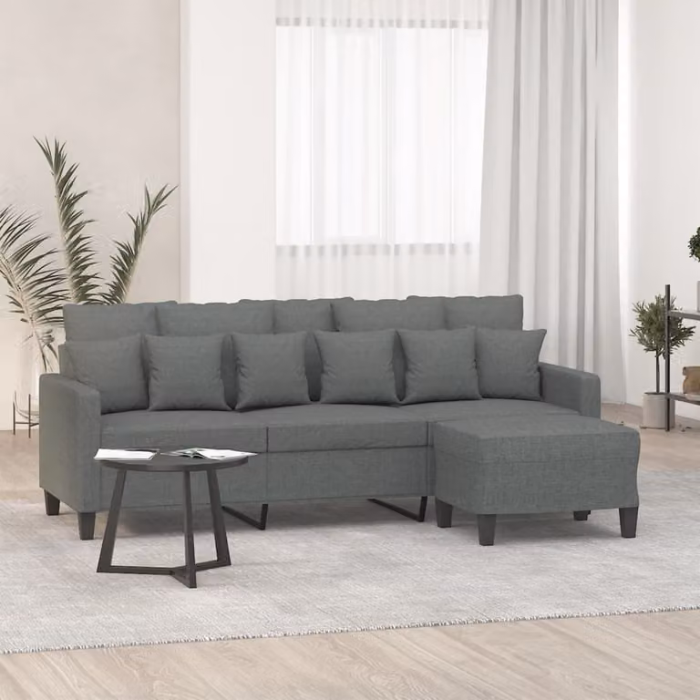 Maison Exclusive - Divano a tre posti con poggiapiedi, grigio scuro, 180 cm, tessuto