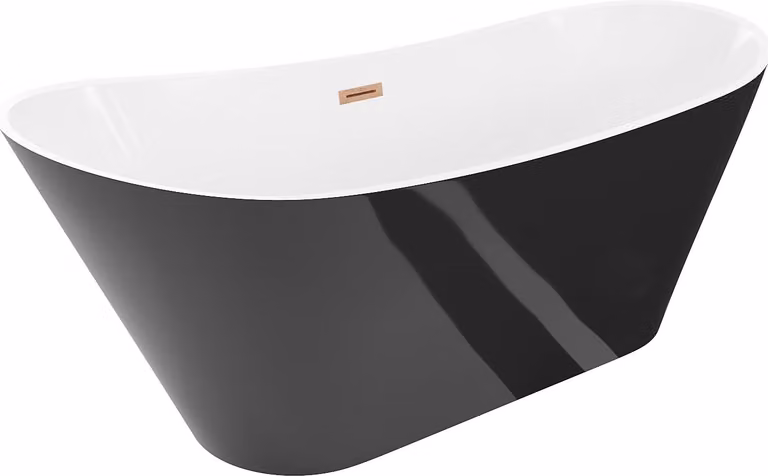 Mexen Dora vasca da bagno indipendente 150 x 75 cm, bianca/nera, troppo pieno rame spazzolato - 52071507575-65