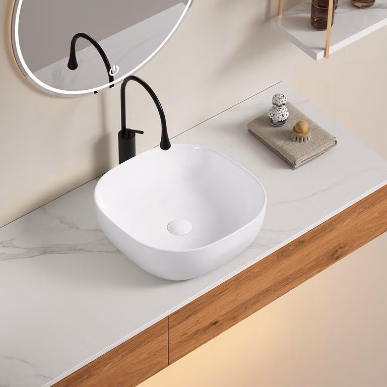 Lavabo da appoggio quadrato in Vetroceramica bianca 42cm