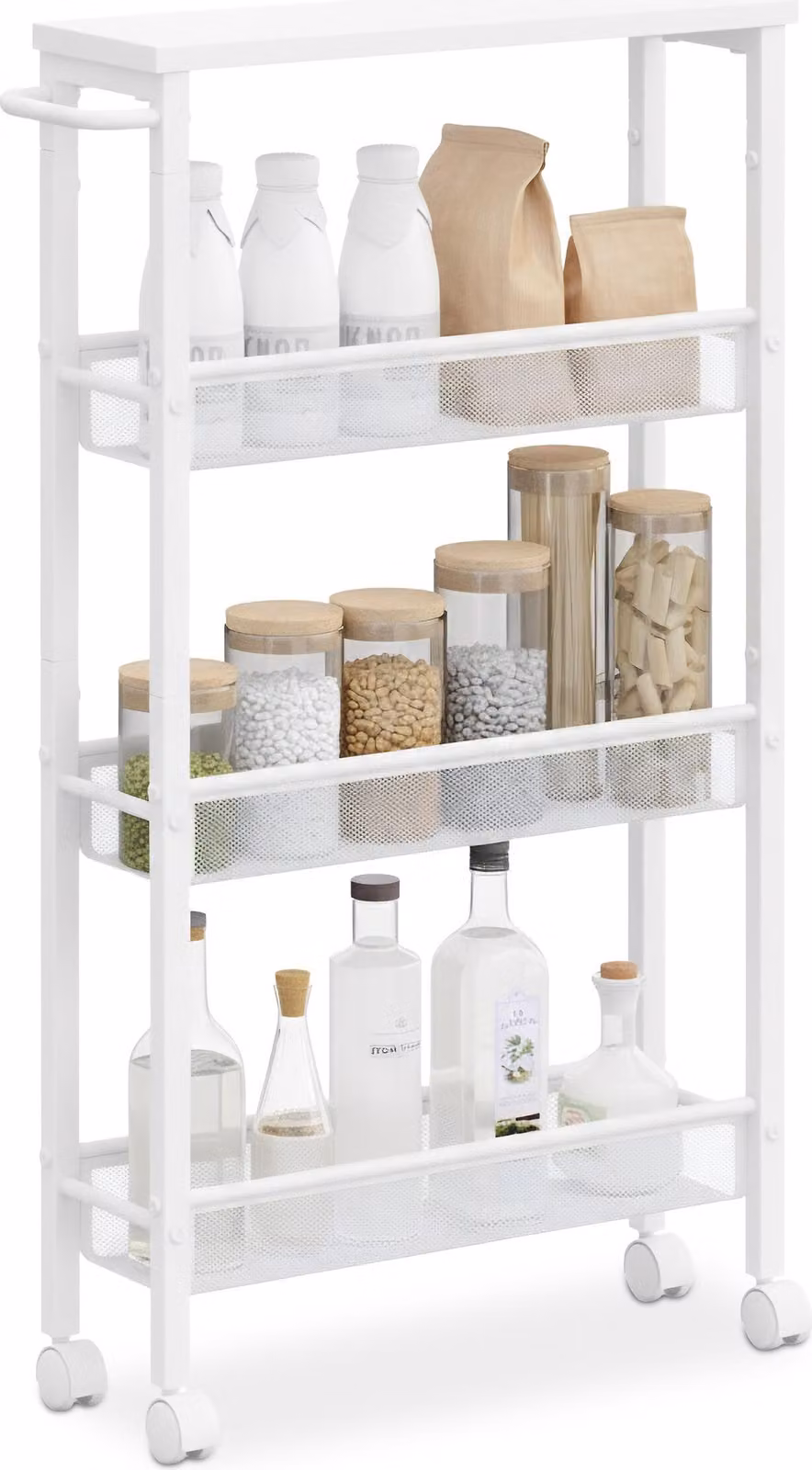 Relaxdays Scaffale da nicchia, L x P x A: 77 x 13 x 45,5 cm, scaffale da nicchia compatto per bagno e cucina, 4 ripiani, scaffale mobile in metallo, bianco